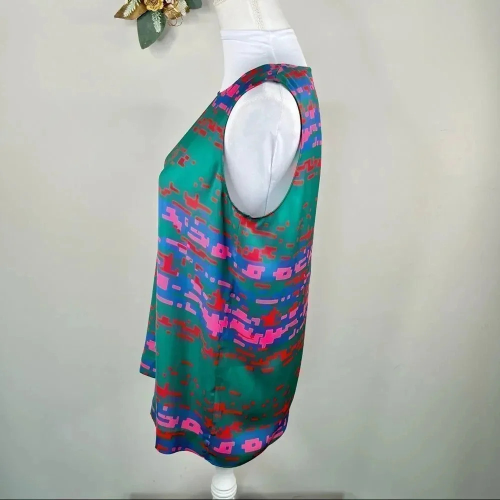 CO + CO by Coco Rocha Cornelia Top Green Pink Red Sleeveless Top Size 6 - Picture 5 of 10